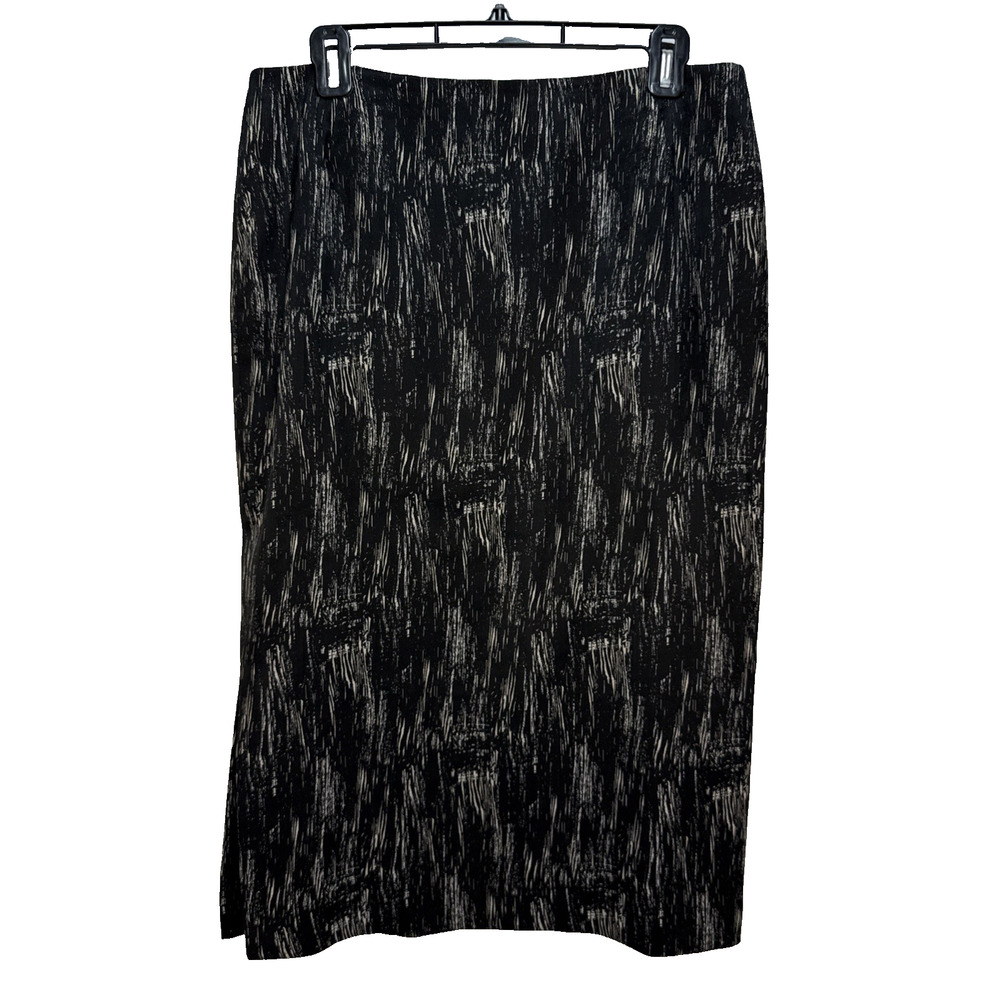 Lafayette 148 Textured Straight Midi Pencil Skirt Size 10 Black Brush Stroke